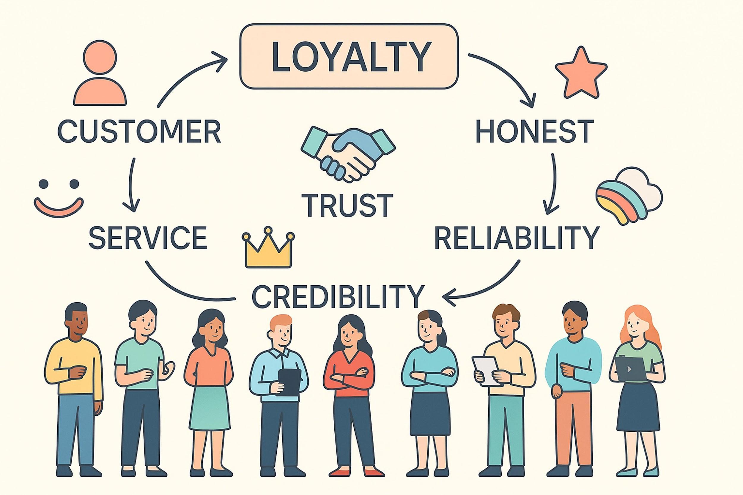 Illustration showing trust, credibility, loyalty and reliability