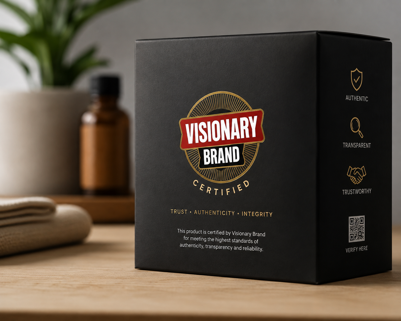 Visionary Brand badge on Product Packaging